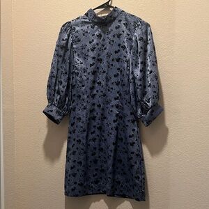 Code x Mode Chic Long Sleeve Floral Dress in Blue and Black